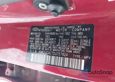 2013 Hyundai Tucson Gls from USA, damaged, VIN KM8JUCAC7DU737824